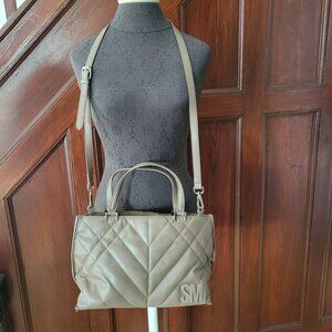 Steve Madden Quilted Taupe Handbag With Dual Handles & Detachable Strap